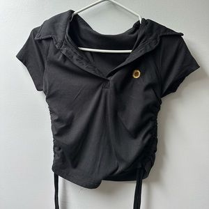 Black Ardene Crop top Ruched Sides With Small Sunflower Design